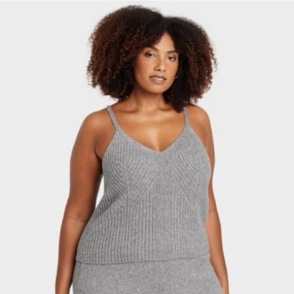 Auden Sleepwear Sweater Knit Tank Top Women’s Gray V Neck Cozy Pajama Top